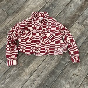 BDG Cropped Women's Red and Creme Flannel Size Small